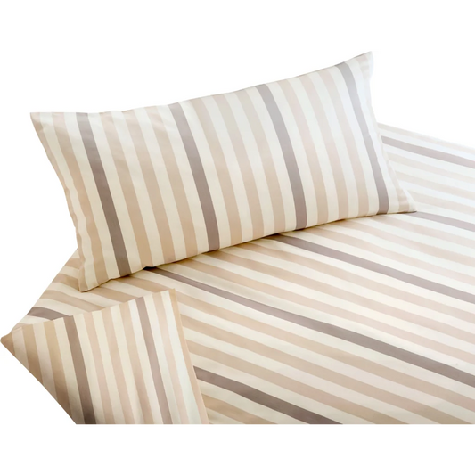 Bio Satin Bettwäsche Lucca Kissenbezug in Kiesel+Creme+Titan Braun+Creme+Grau Muster Streifen von Cotonea Größe 40x80 cm