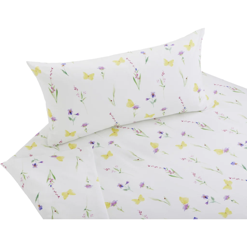 Bio Satin Bettwäsche Wiesenglück Garnitur in Muster Wiesenglück von Cotonea Größe 155x220 + 80x80 cm