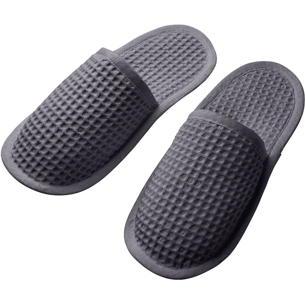 Bio Waffelpiqué Slipper in Anthrazit von Cotonea Größe XL (44-46)
