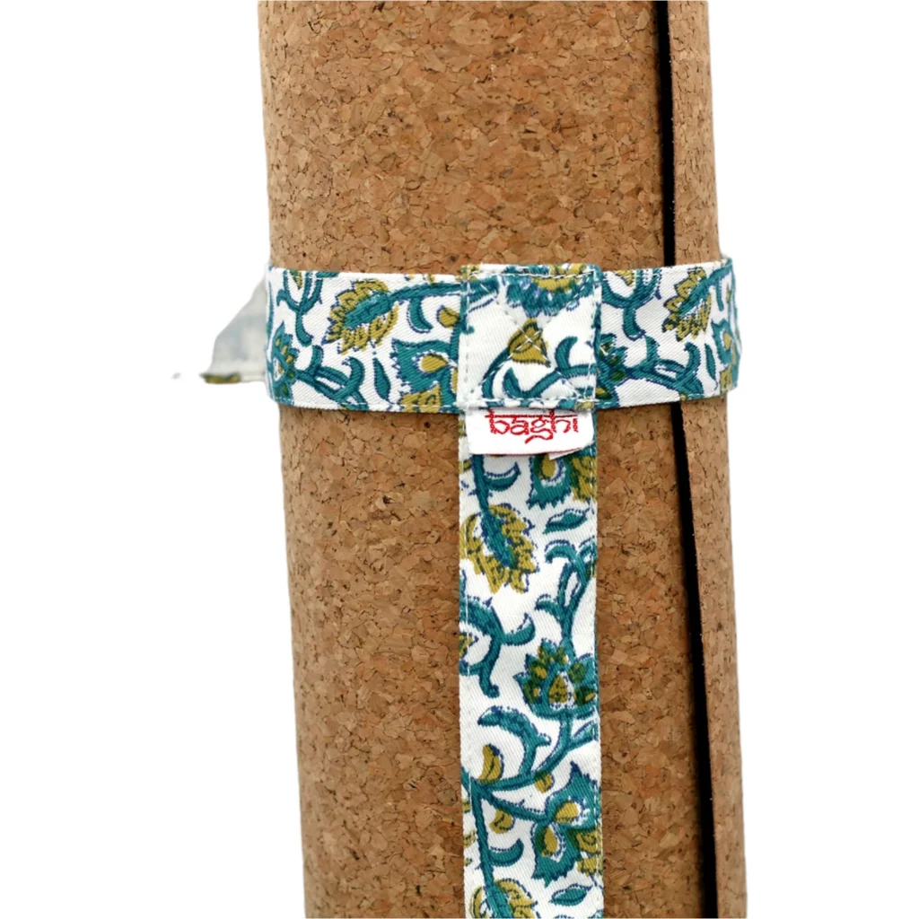 Bio Yogamatten Tragegurt bedruckt in Limette+Petrol Gelb+Blau Muster Bedruckt von BAGHI Größe 96x3 cm