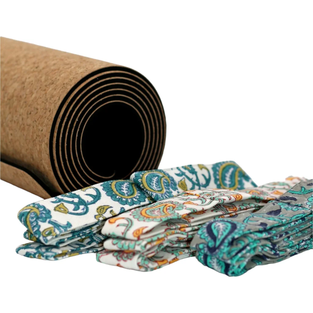 Bio Yogamatten Tragegurt bedruckt in Limette+Petrol Gelb+Blau Muster Bedruckt von BAGHI Größe 96x3 cm