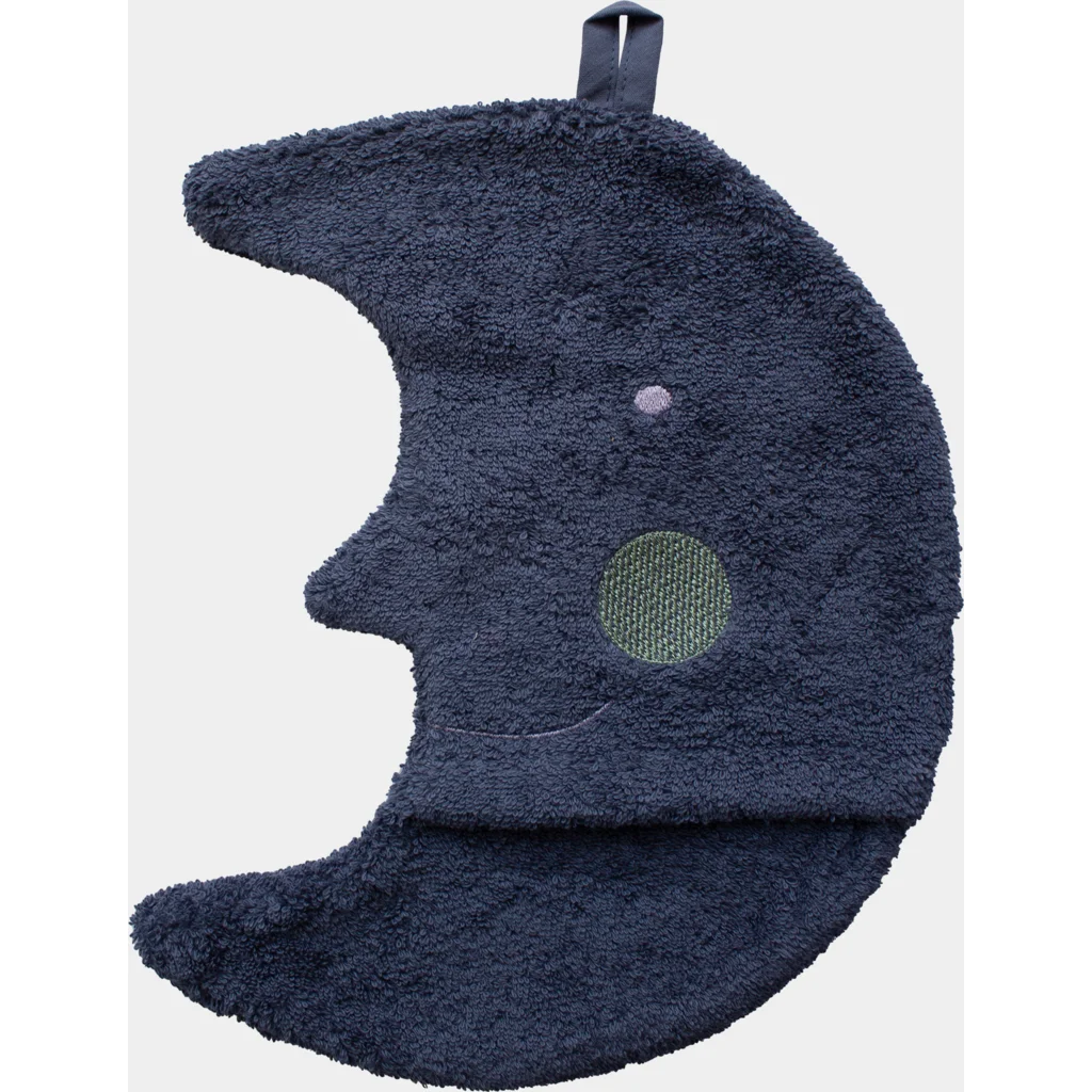 Frottier Baby-+Kinder-Waschhandschuh in Mond-Form in Dunkelblau Blau Muster Mond von KATHA covers Größe 28 cm