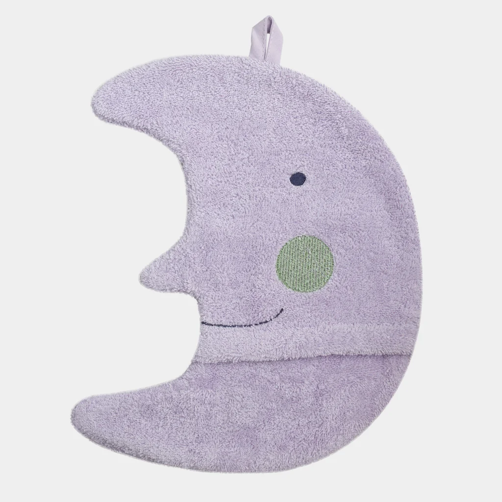 Frottier Baby-+Kinder-Waschhandschuh in Mond-Form in Flieder Muster Mond von KATHA covers Größe 28 cm