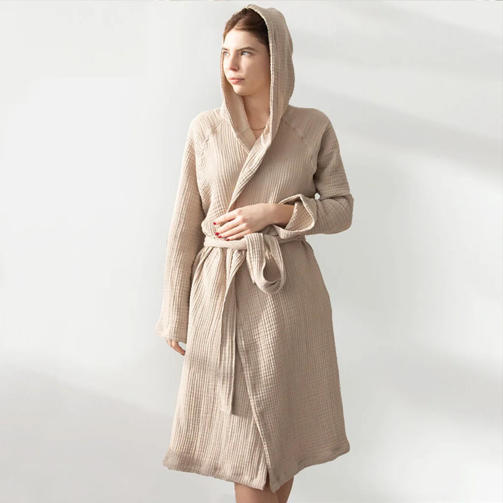 Musselin Morgenmantel in Sand Beige von Jean&Len Größe M+L